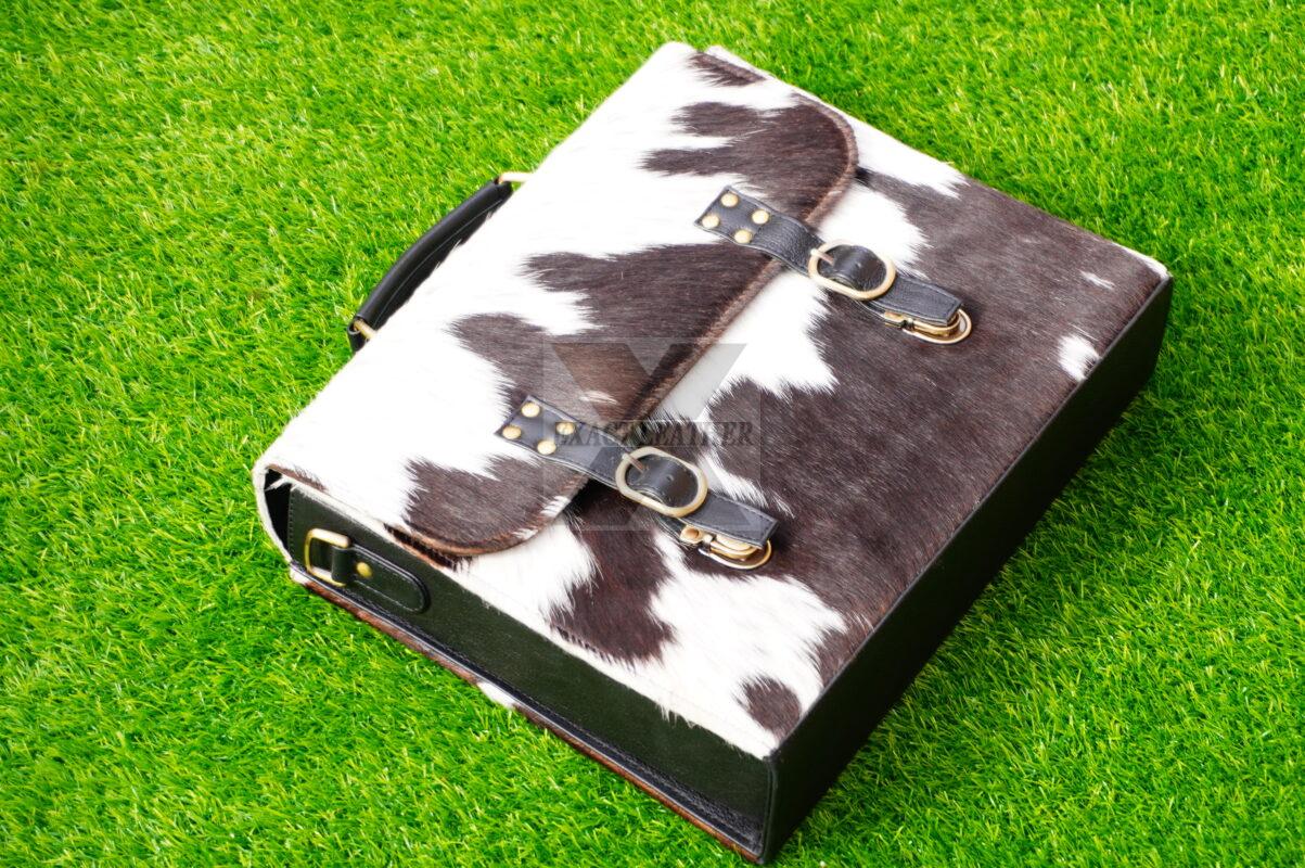 natural hair on cowhide laptop office briefcase bags